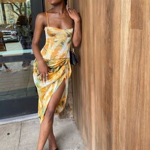 Orange tie die print structured corset & skirt